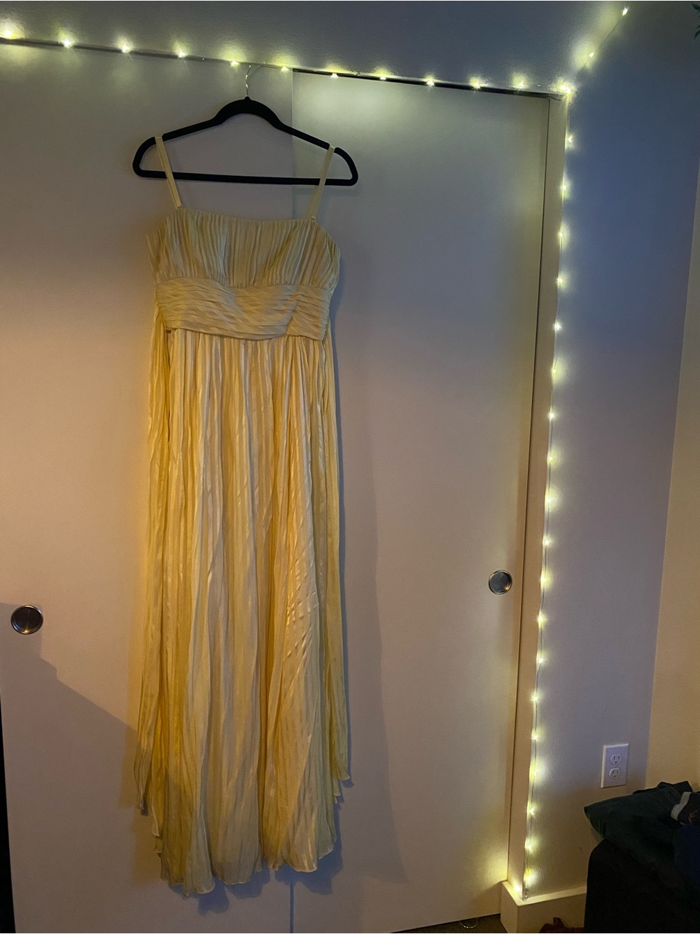 BCBGMaxAzria Yellow Pleated Silk Maxi Dress